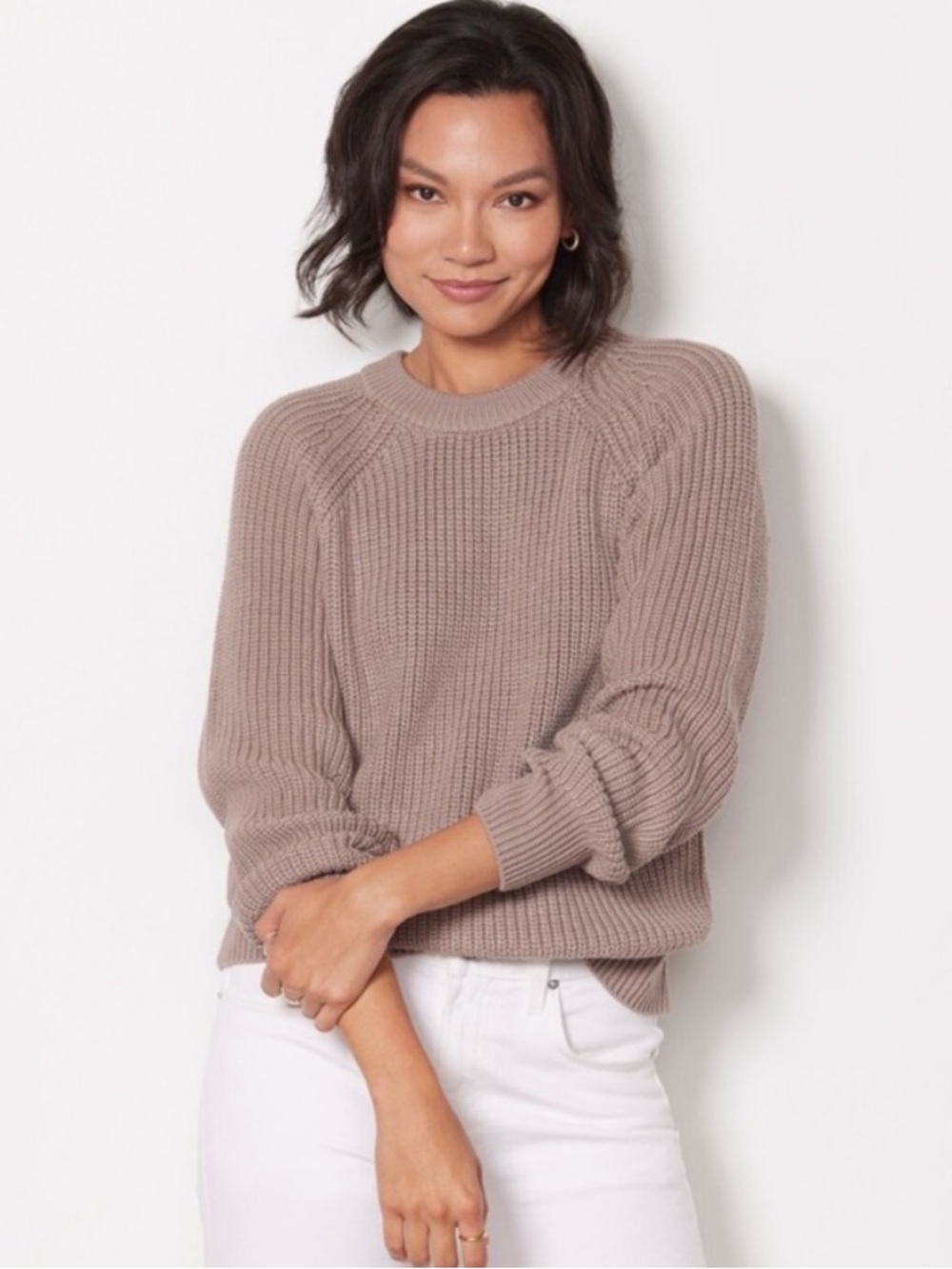 EVEREVE | Ava Classic Knit Pullover Sweater in Mauve Mushroom (Beige), Small - Picture 1 of 13